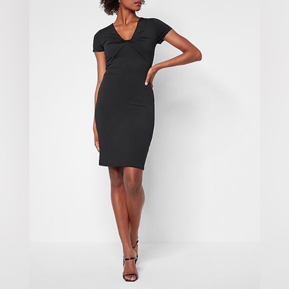 Express Body Contour Knot Front Sheath Mid-Length Dress